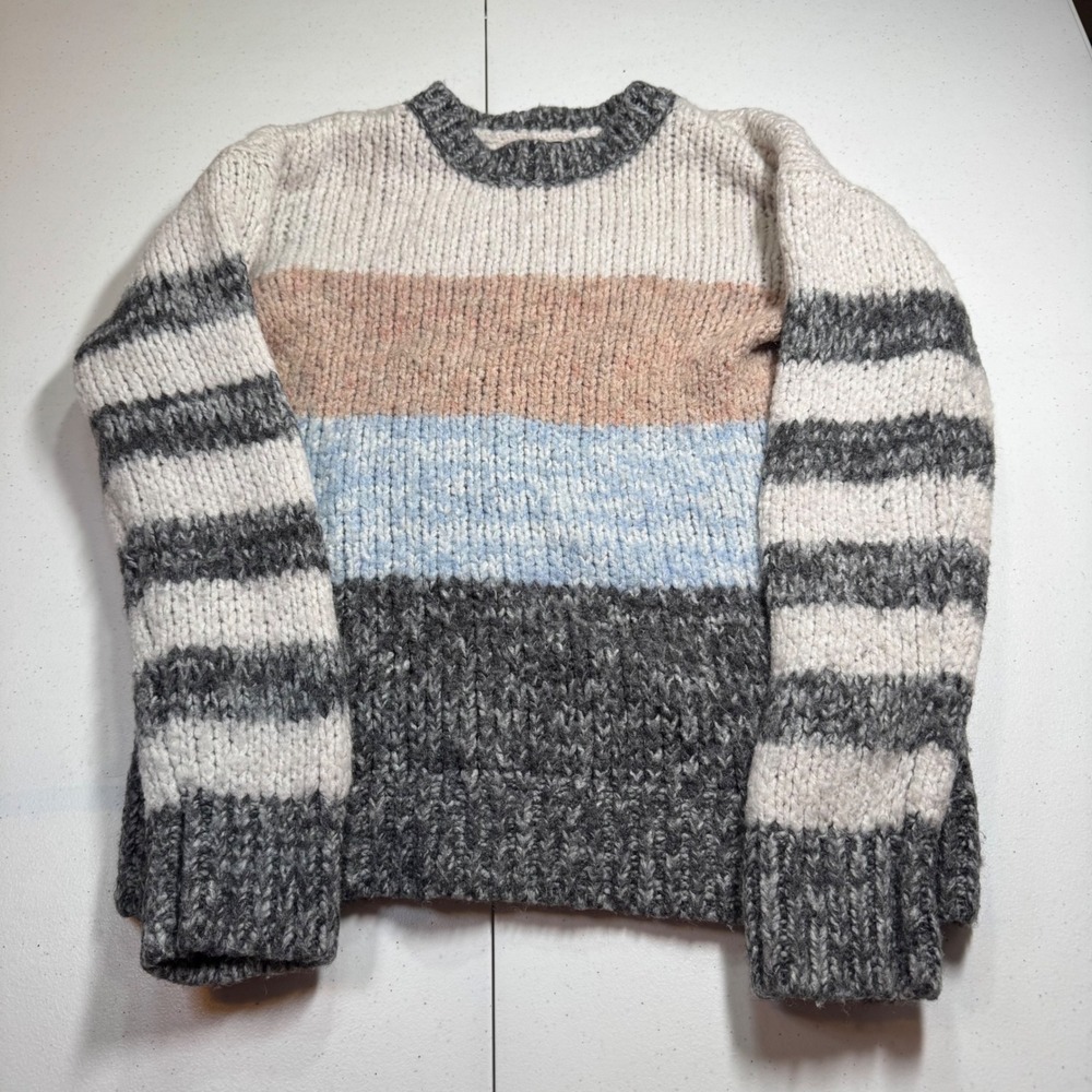 Chunky Knit Wool Blend Striped Crewneck Sweater‎ Women Small American Eagle Soft